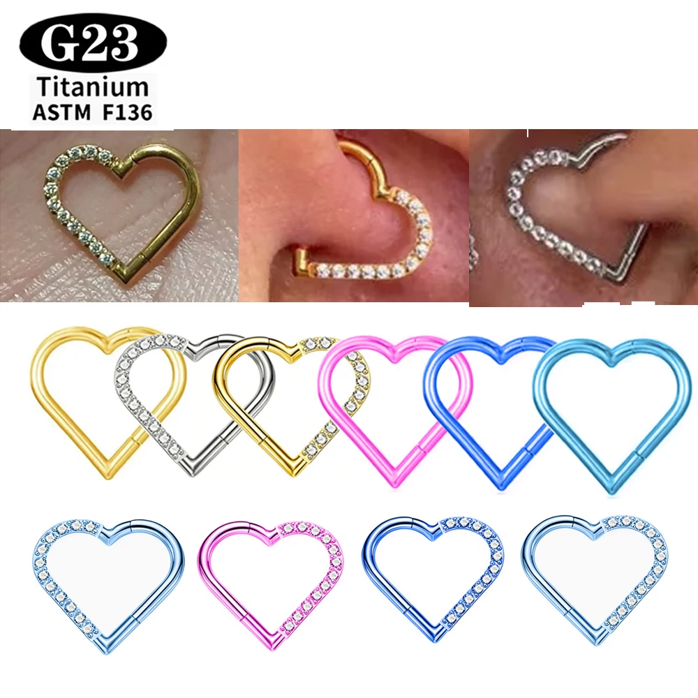 ASTM F136 G23 Titanium Heart nose ring Earring Hoop Rings Anodizing Piercing Jewelry Set Ear Cartilage Tragus Helix Conch Daith