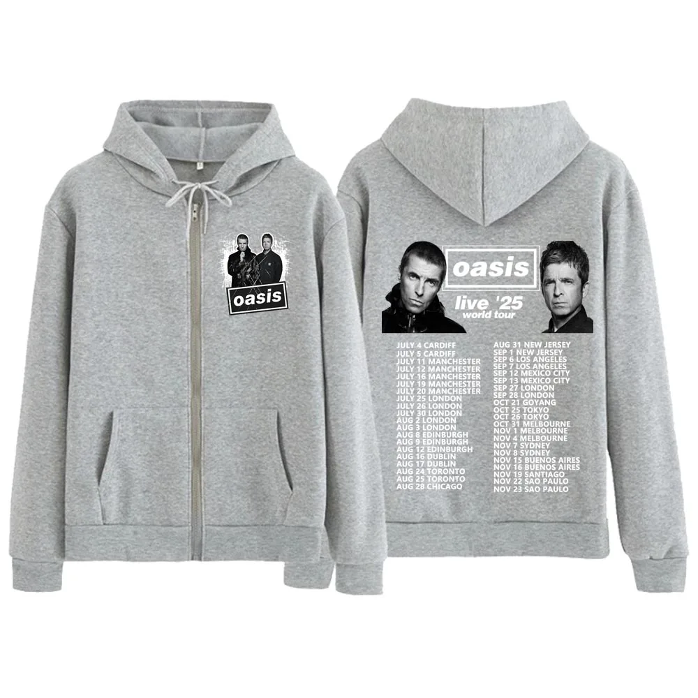 oasis UK European Tour 2025 Zip Up Hoodie Casual Zipper Hoodie