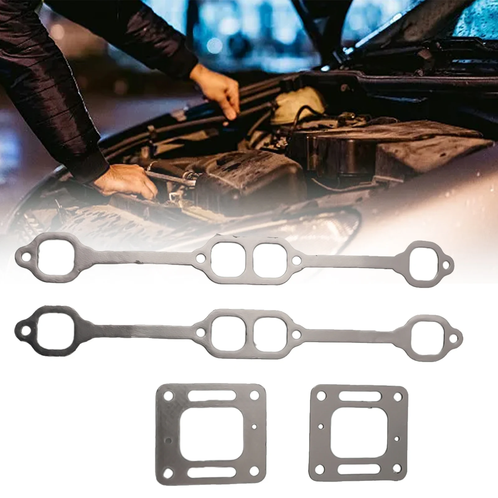 Exhaust Gasket Kit Manifold 1Set For Mercruiser 5.0 Mpi 5.7 350 Mag Riser Block V8 Elbow Block To Manifold Gaskets Replacement