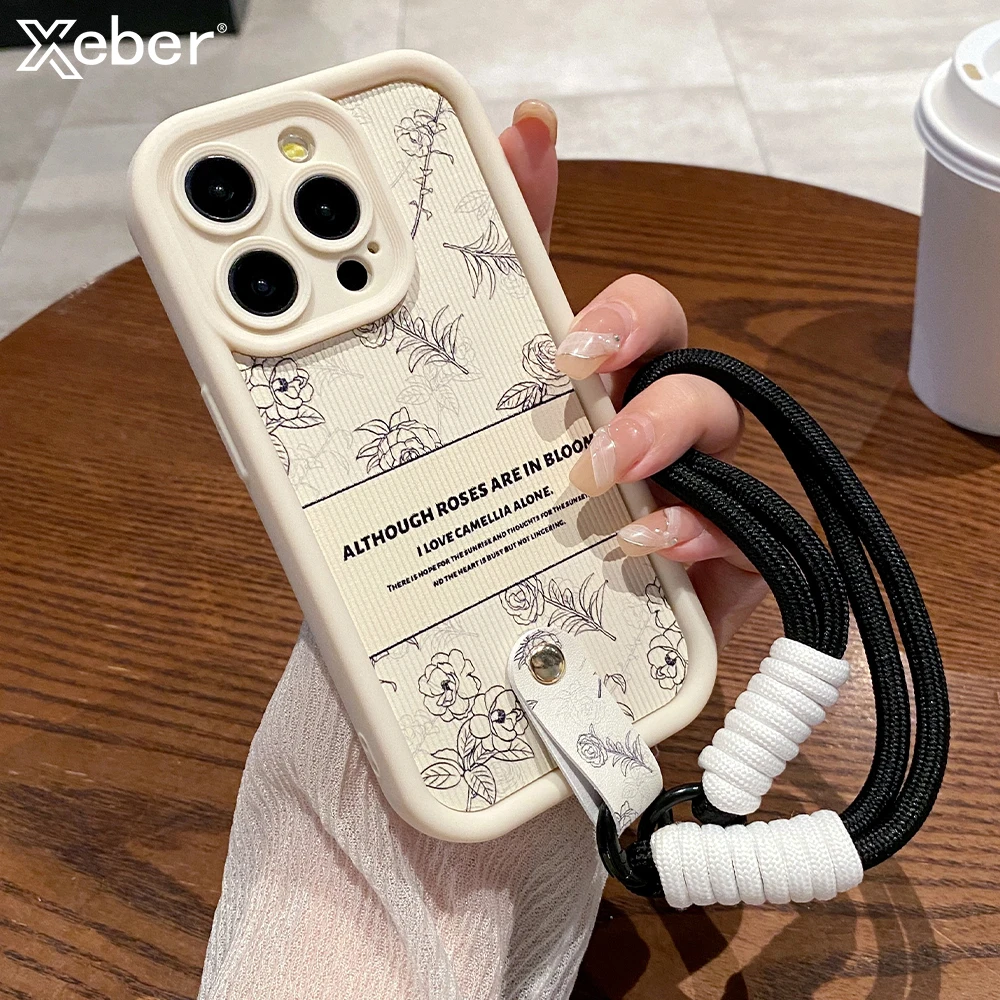 Retro Flower Pattern Wrist Strap Lanyard Rope Soft Silicone Bumper Case Cover