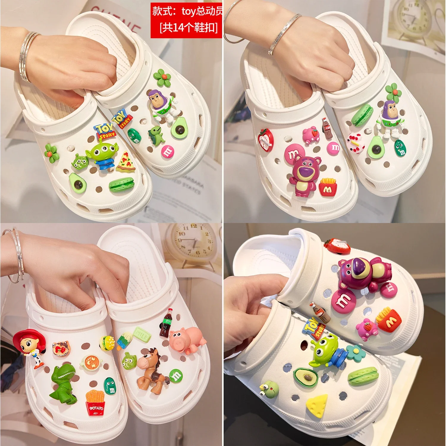 

2024 Cute Cartoon Toy Story Anime Sandals Accessories PVC Croo Charms DIY Slippers Jewelry Wholesale Kids X-mas Party Gifts