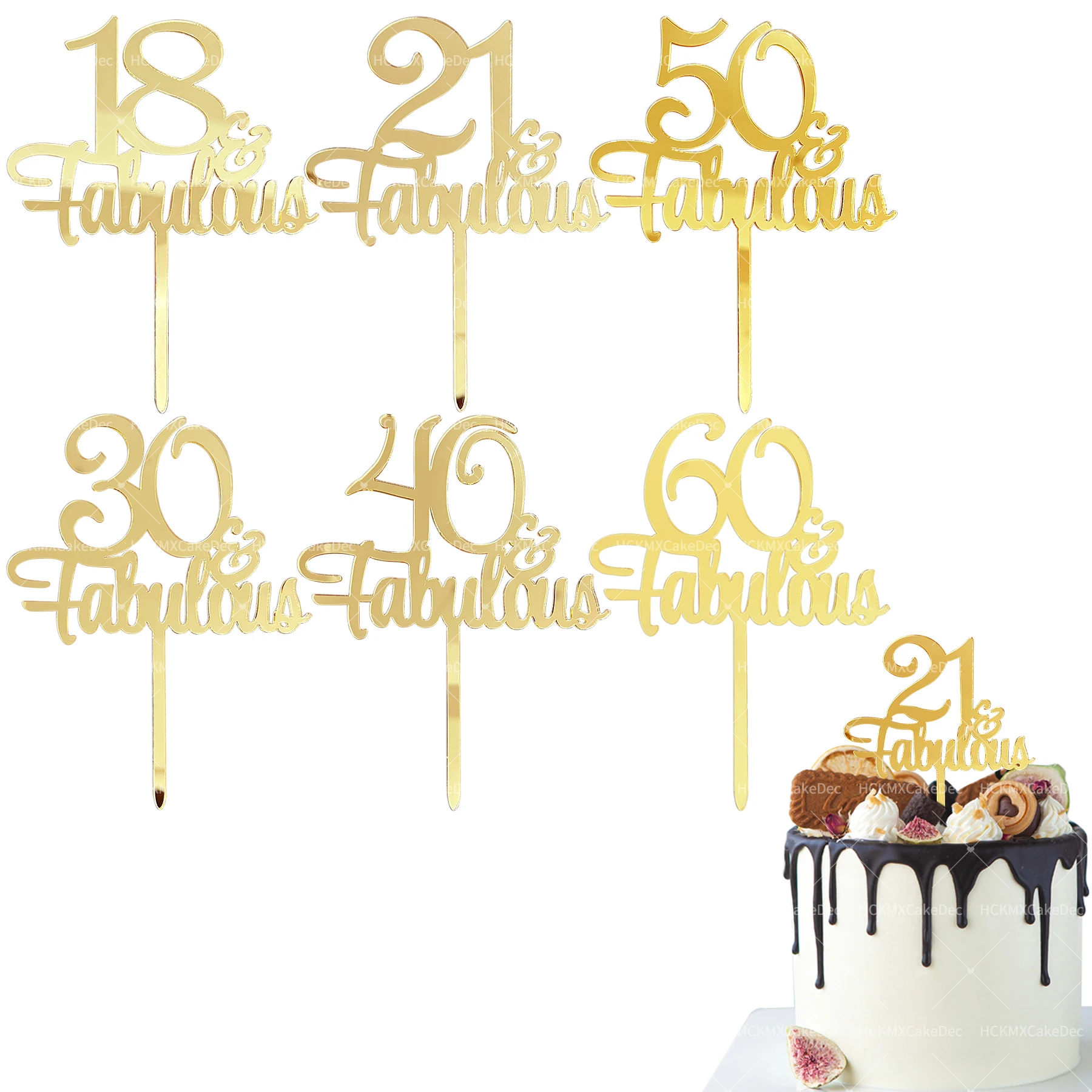 Fabulöser 18., 21., 30., 40., 50., 60. Geburtstag, goldene, einfache Zahlen, Happy Birthday Acryl-Kuchenaufsatz für Hochzeit, Geburtstagsfeier, Kuchendekoration