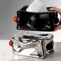 Ceramic Tissue Box Silver Pleats Geometric Spheres Black Balls Paper Towel Holder Napkin Holder Tabletop Storage Container 1