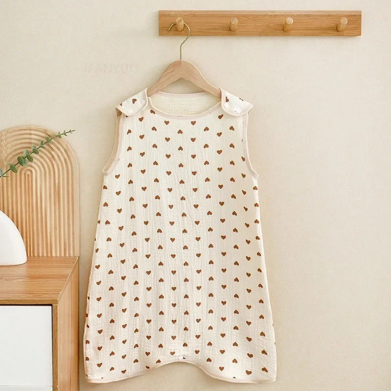 Summer Thin Four Layer Cotton Gauze Baby Jumpsuits Waistcoat Vest Cartoon Infant Kick Resistant Quilt Kids Sleeping Robe Blanket