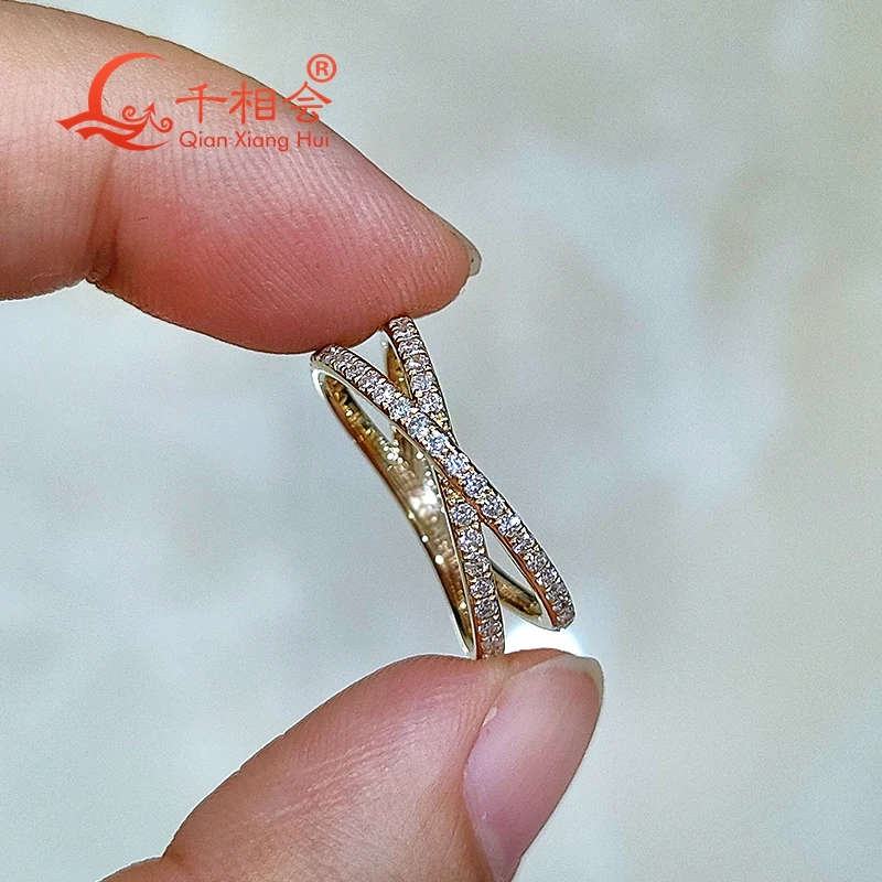 Yellow color X cross two band Melee 1.2mm white color  Moissanite Diamond Silver 925 Ring Jewelry for dating gift