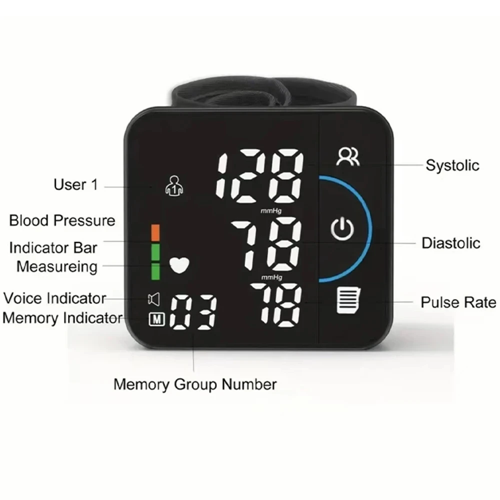 Bluetooth Voice Wrist Blood Pressure Monitor USB Rechargeable Large Display Tonometer Digital Sphygmomanometer baumanometer 4