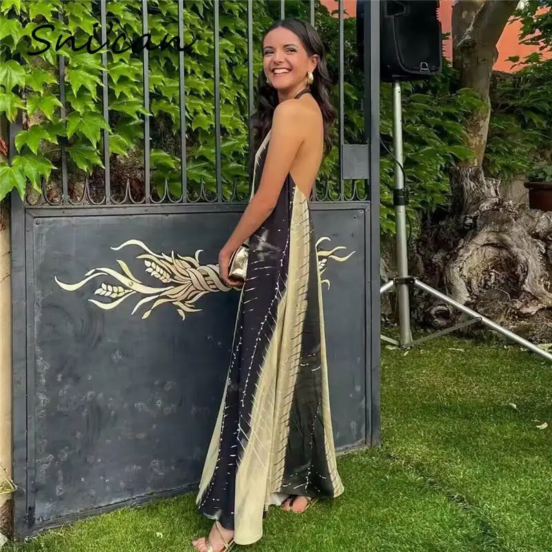 

Black Striped Brush Chiffon Sexy Dress Women Fashion Summer Backless Holiday Party Club Casual Ladies Long Dresses Robe Femme