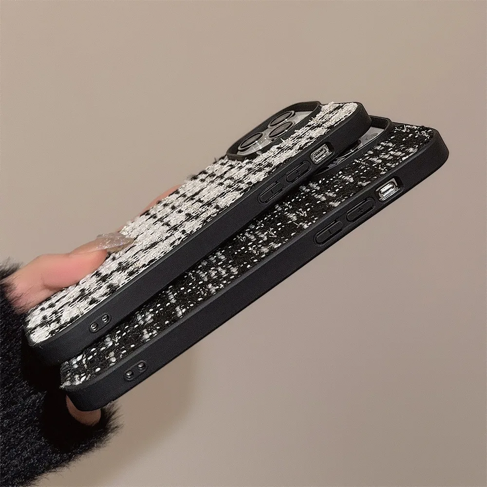 Luxury Woven Pattern Cloth Phone Case For iPhone16 15 14 13 12 11 Pro Max Plus Soft Shockproof Bumper Cases Cover