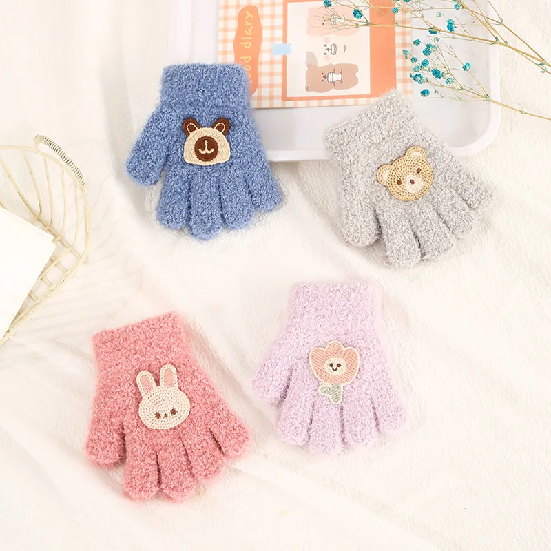 Winter Gloves Baby Mittens Thick Velvet Children Gloves Cold Resistant Warm Kids Split Finger Gloves Cute Cartoon Bear Glove Winter Baby Mittens 1-3year