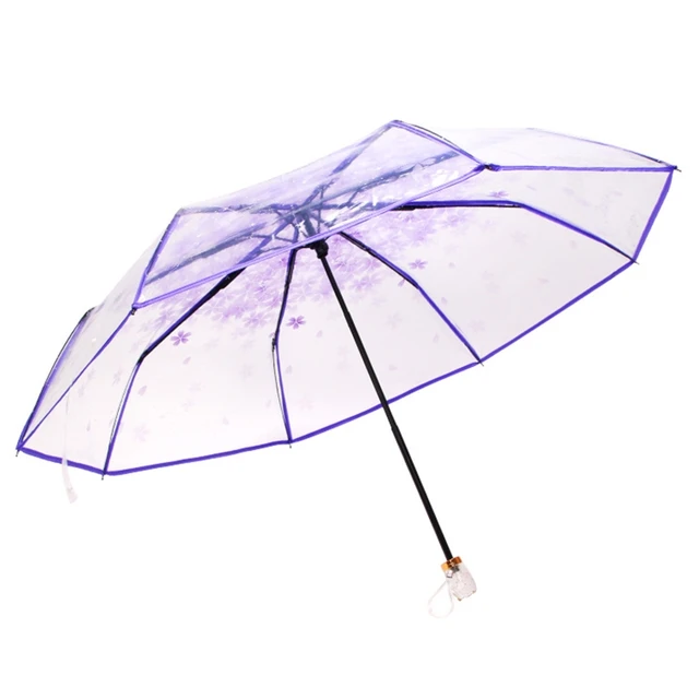 Kompakt Utazási Esernyő Uv-Ellenes Napsütéses Esernyők Átlátszó Tiszta Cseresznyevirág 3 Összecsukható Parasol 2022 Új - Image 3
