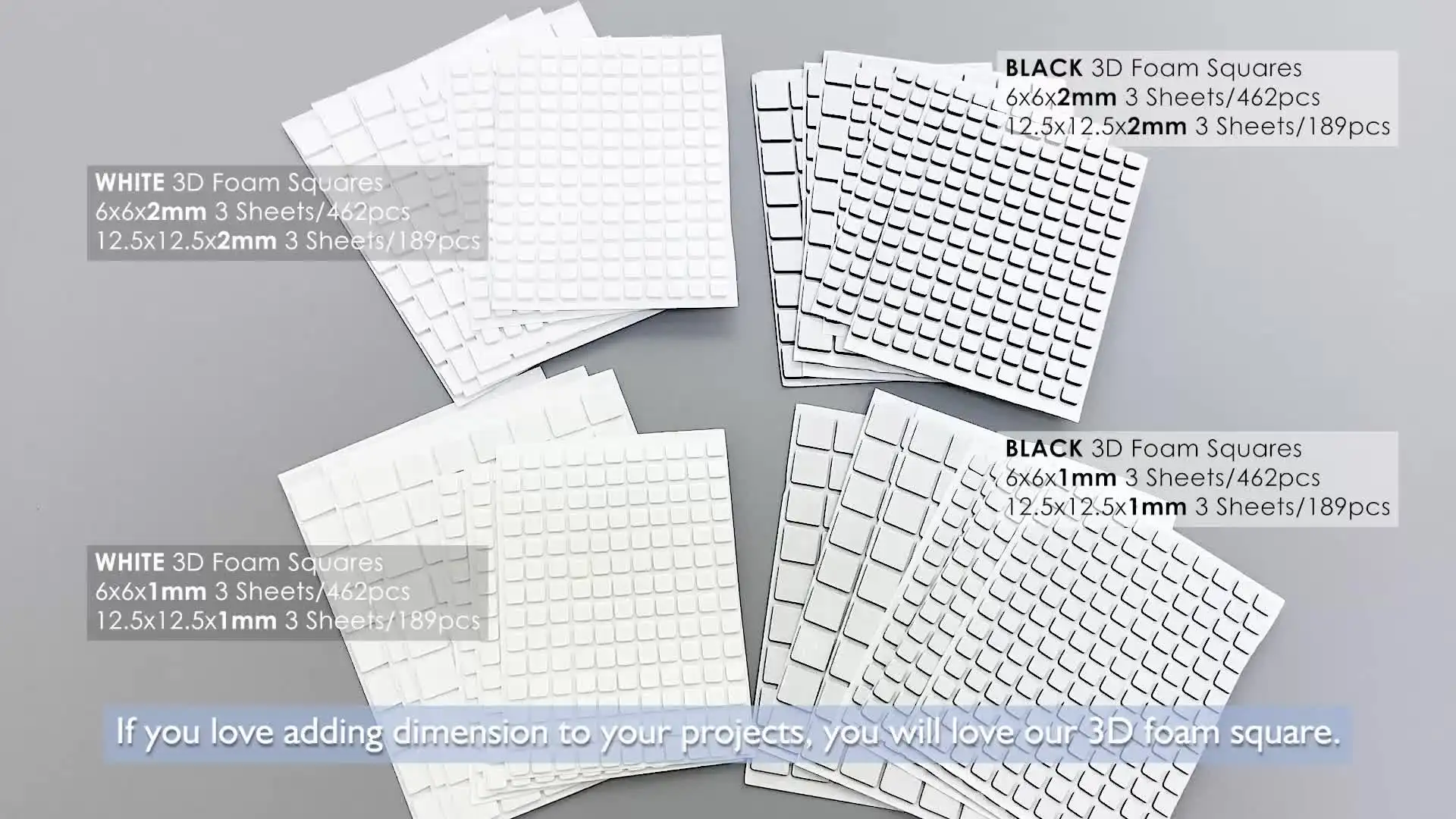 Lot De 6 Petits Grands Carrés Adhésifs Double Face 3D 2 Mm D'épaisseur En Mousse Blanche Adhésif Permanent Scrapbooking Carterie Fournitures Pochoirs Albums Papier Décoration