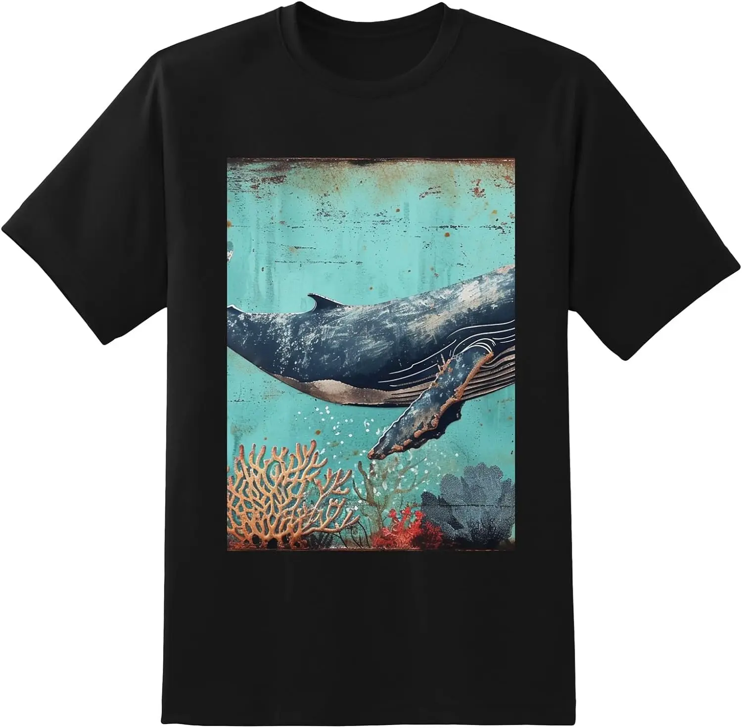 

Whale Mens Black T-Shirts Short Sleeve Crew Neck Women T-Shirt Loose Fit Soft Tees for Men Lightweight X-Small