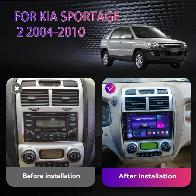 안드로이드 12 2Din For Kia Sportage 2 2004 - 2010 차량용 라디오 멀티미디어 비디오 플레이어 네비게이션 WiFi 차량용 스테레오 시스템 Carplay Auto