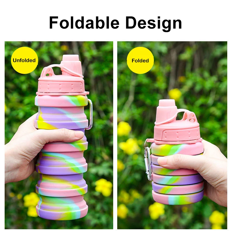 Collapsible Silicone Water Bottle 16oz - BPA-Free, Leak-Proof, Foldable With Carabiner For Travel & Hiking - View #3