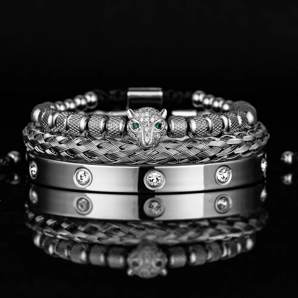 

Hot Sell Braided Bracelets for Men Punk Style Vintage Leopard Head Stainless Steel Multilayer Luxury Metal Chain Gifts