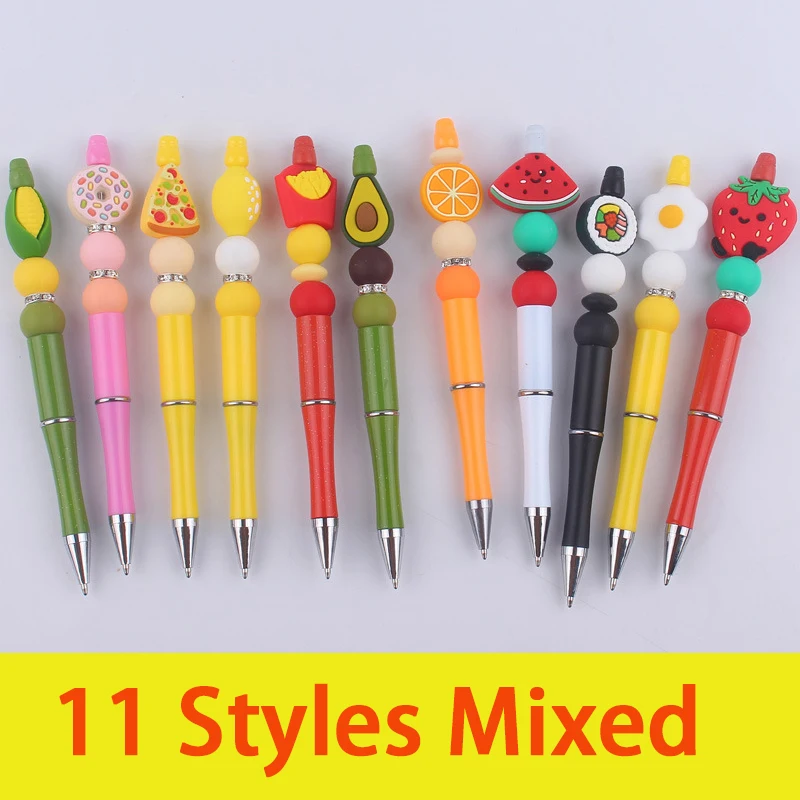 

11 шт. самодельная шариковая ручка ручной работы Мультяшные Фрукты Силиконовые цветные пластиковые бисерные шариковые ручки многофункциональная шариковая ручка