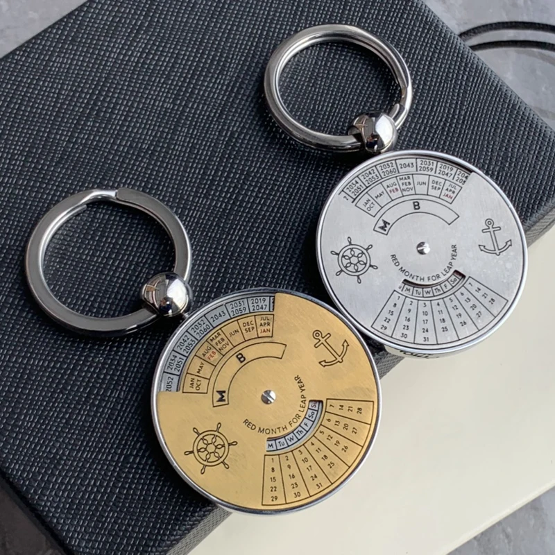 

MAS Luxury MB Circular Perpetual Calendar Car Key Chain 2 Colors 316 Stainless Steel Ring High Quality Classic Keychain With Box