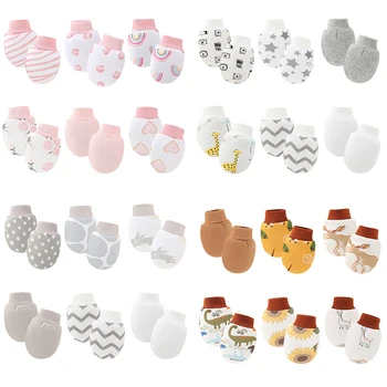 6 paia/lotto Guanti per neonato Protezione per il viso Guanti per neonato Guanti antigraffio in cotone morbido Cartone animato stampato per ragazze Forniture per neonati