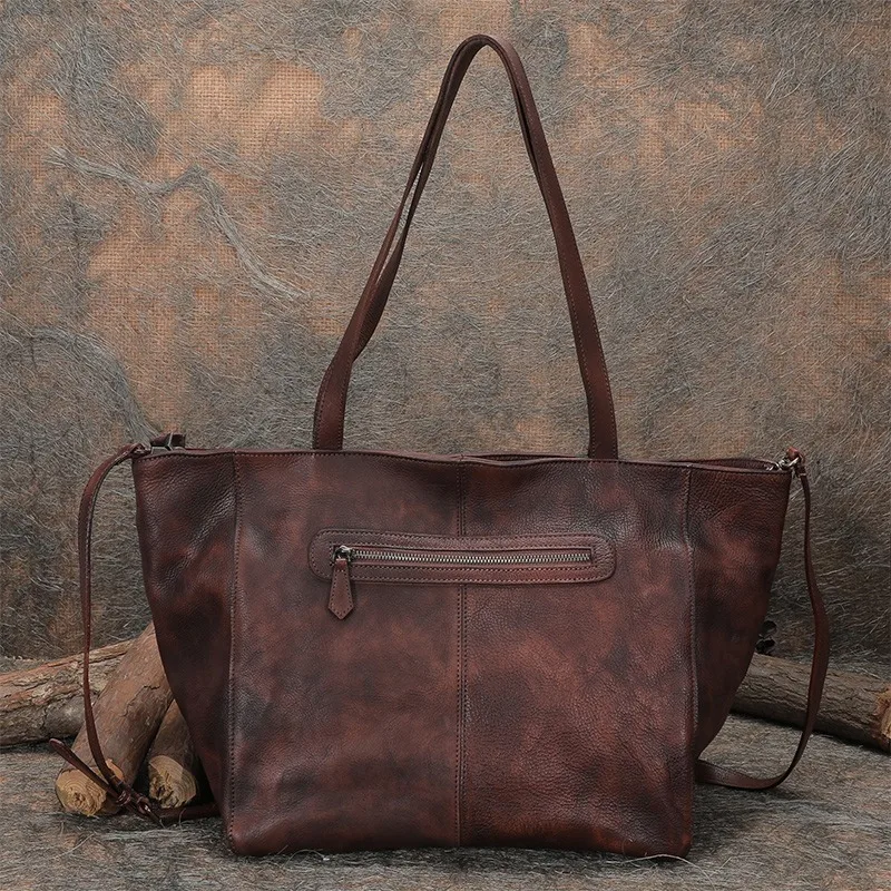 Large Capacity Women's Tote Bag Simple Genuine Leather Shopper Luxury Ladies Shoulder Bags Big Vintage Shopping Handbags