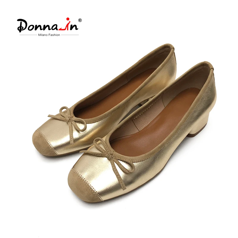 

Donna-in Ballet Dance Shoes Women's Luxury Low Heels Pumps Leather Elegant Chic Bowknot Comfortable Ladies shoes Casual Slip on