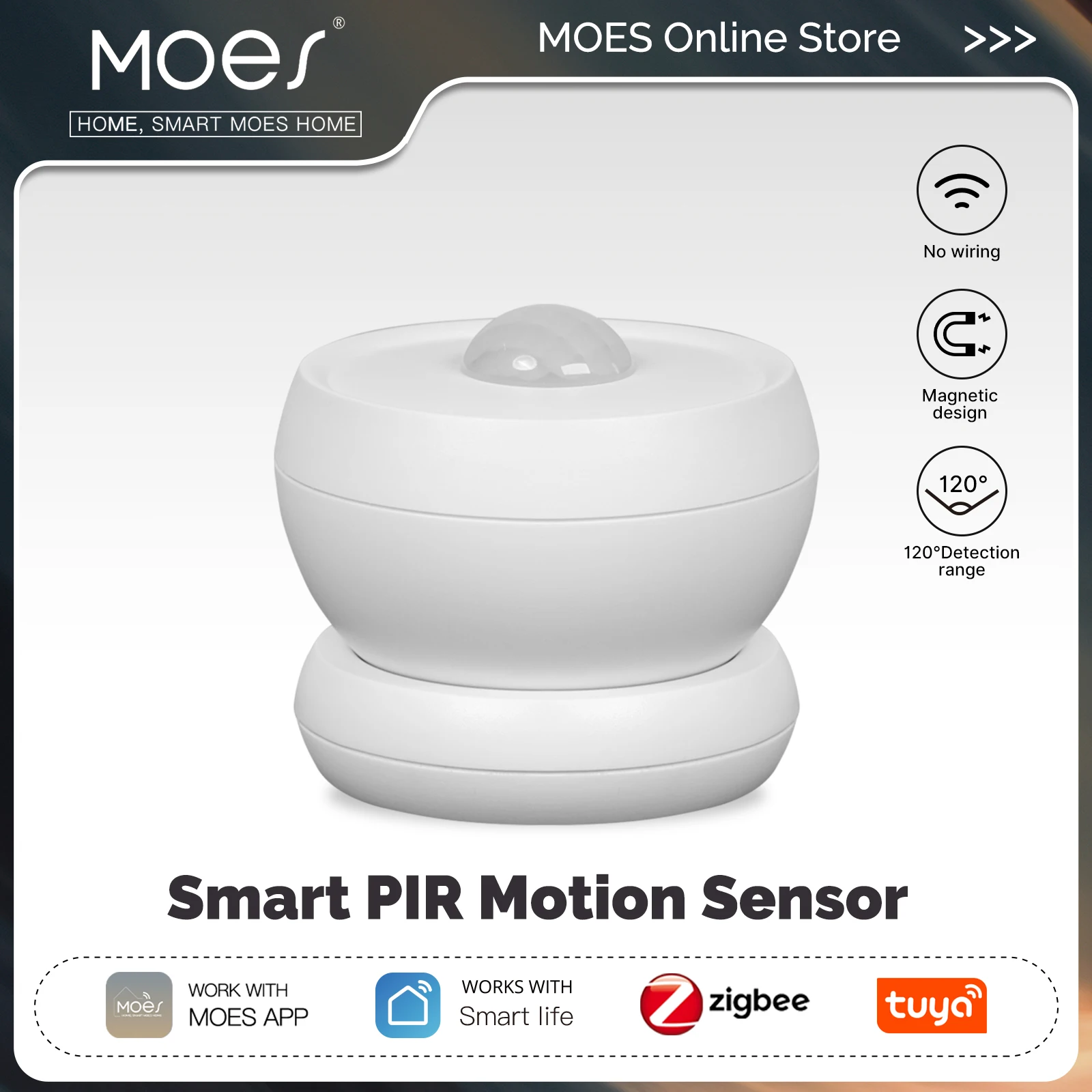 MOES Tuya Zigbee Smart PIR Sensor อินฟราเรด Motion Detector พร้อมฐานแม่เหล็ก Home Security Automation แบตเตอรี่ Power 1
