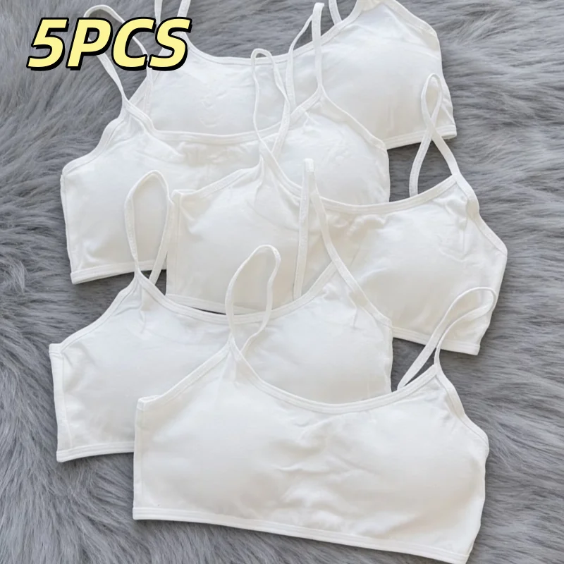 5PC Kids Bra Girls Full Cup Seamless Underwear Training Puberty Bra 8-14Years