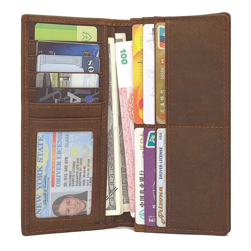 Genuine Leather Men's ID Wallet Brown Handmade Bifold Card Holder Vintage Retro Style
