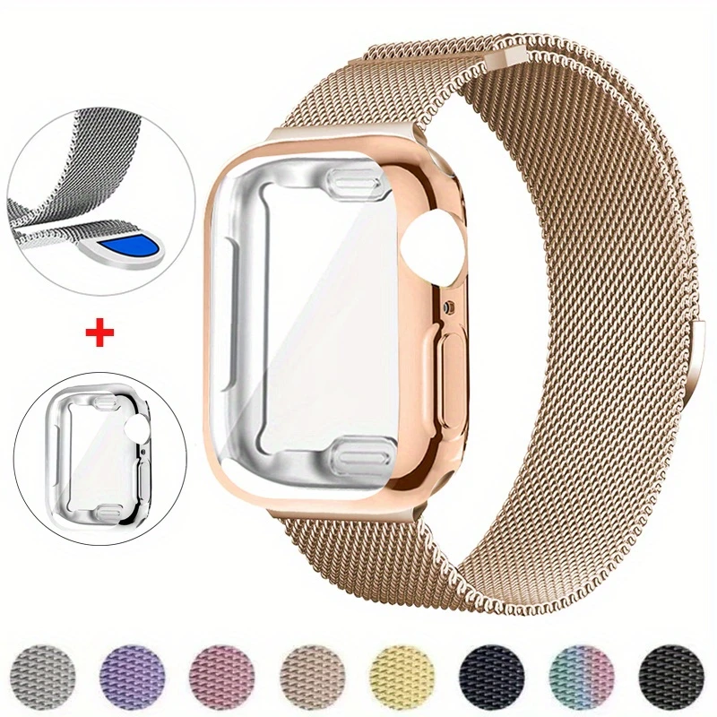 Sleek Metal Magnetic Loop Watch Band with Protective Case