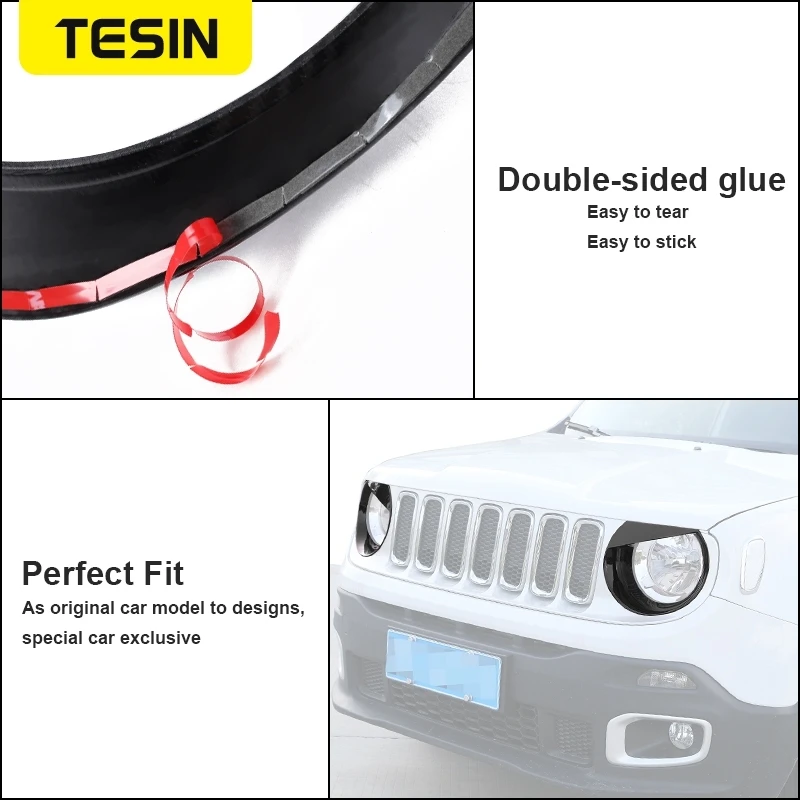 TESIN Lamp Hoods for Jeep Renegade Car Headlight Lamp Decoration Cover Exterior Accessories headlight lamp cover