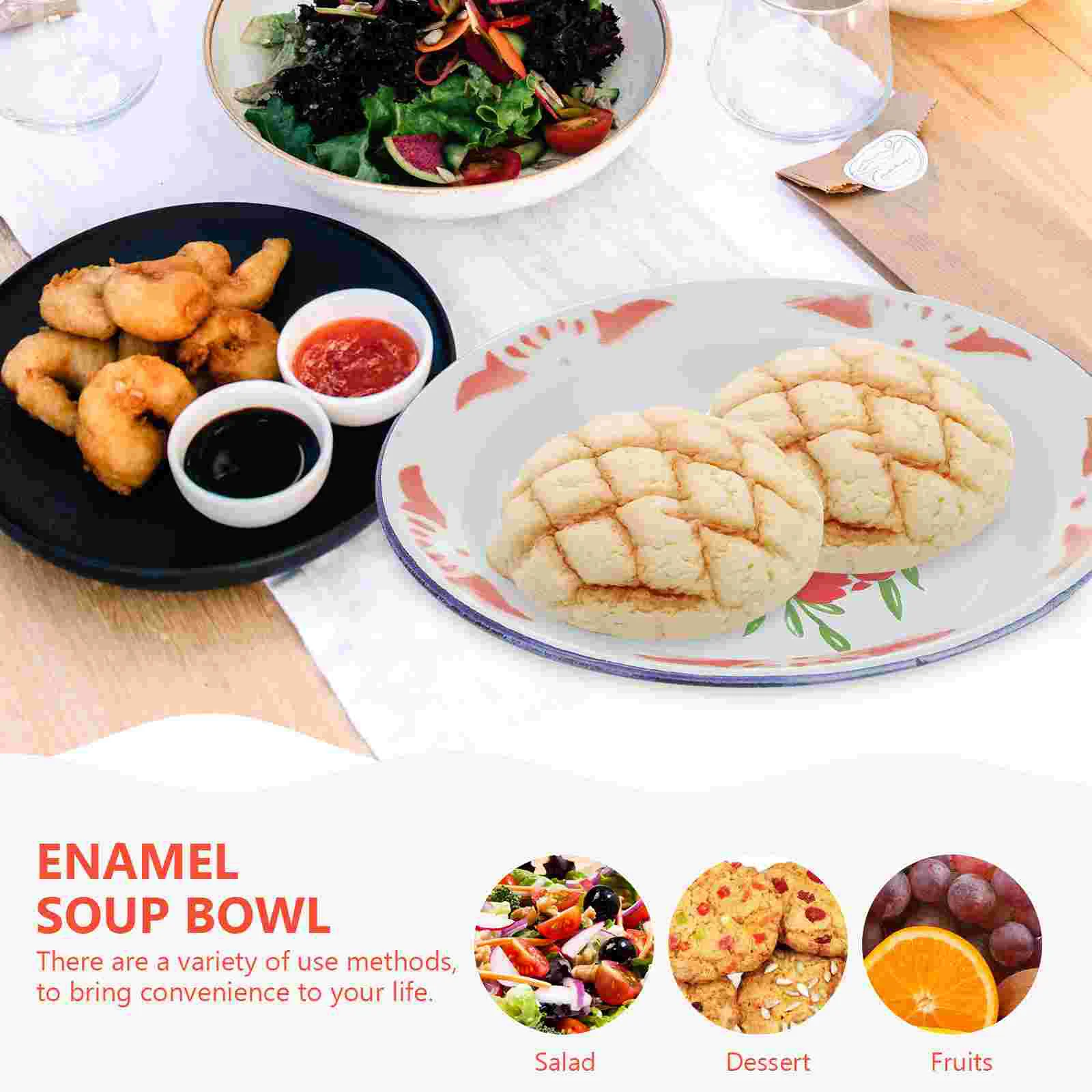 Chinese Style Enamel Plate Vintage Design Food Dish Steamed Plate Enamelware Tray Serving Plates Kitchen Dining Bar Fruit Snack