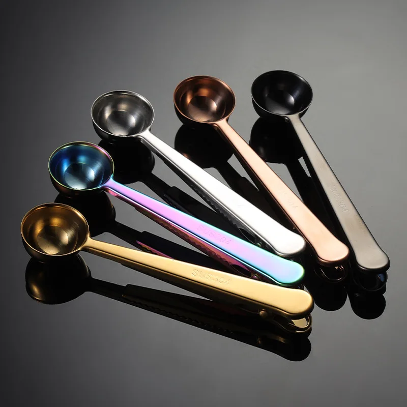 Stainless Steel Nordic Style Coffee Cereal Coffee Bean Spoons Multi-function Sealing Fresh Keeping Clip Kitchen Accessories Tool