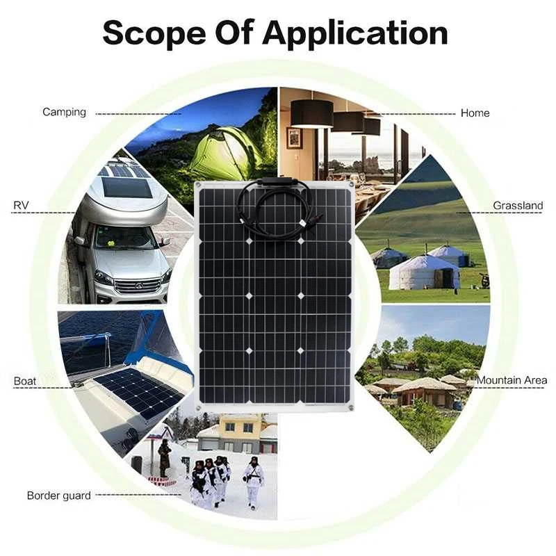 Solar Panel Kit Solar Panel 18V 300W 600W PET Flexible Solar System Panel Kit Complete RV Car Battery Charger for Home Outdoor RV