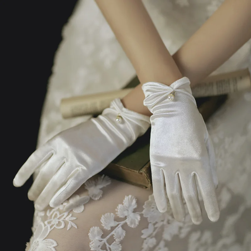 New Bridal Wedding Dress Lace Gloves Wedding Open Finger Gloves White Lace Medium Length Slim Simple