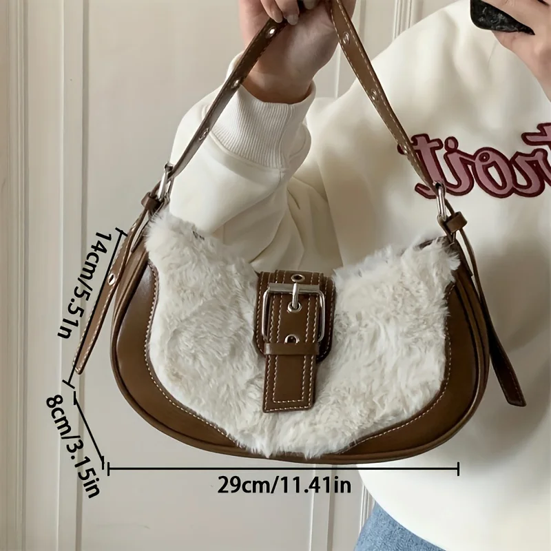 Small plush one-shoulder bag sweet cool spice girl lock stitching handbag fashion armpit bag