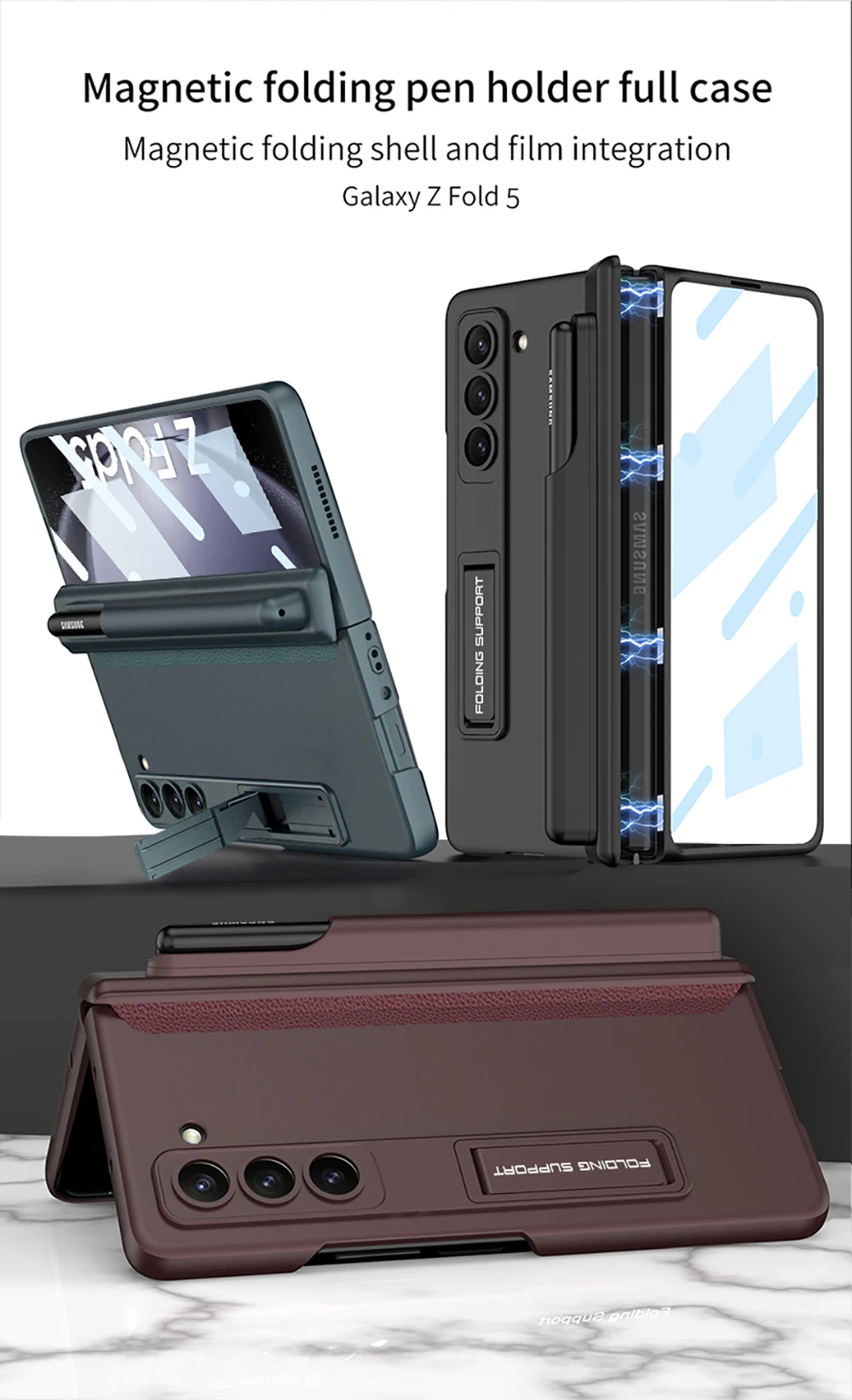 Magnetische Halterung Stift Halter Telefon Fall Für Samsung Galaxy Z Fold 5 5G Fall Kamera Bildschirm Schutz Abdeckung Stoßfest_voghion.com