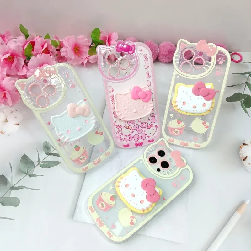 Original Hello Kitty Stand Phone Cases For iPhone 15 14 11 13 12 Pro Max XR XS 7 8 Plus Shockproof Cover Y2K Sanrio Cartoon Case