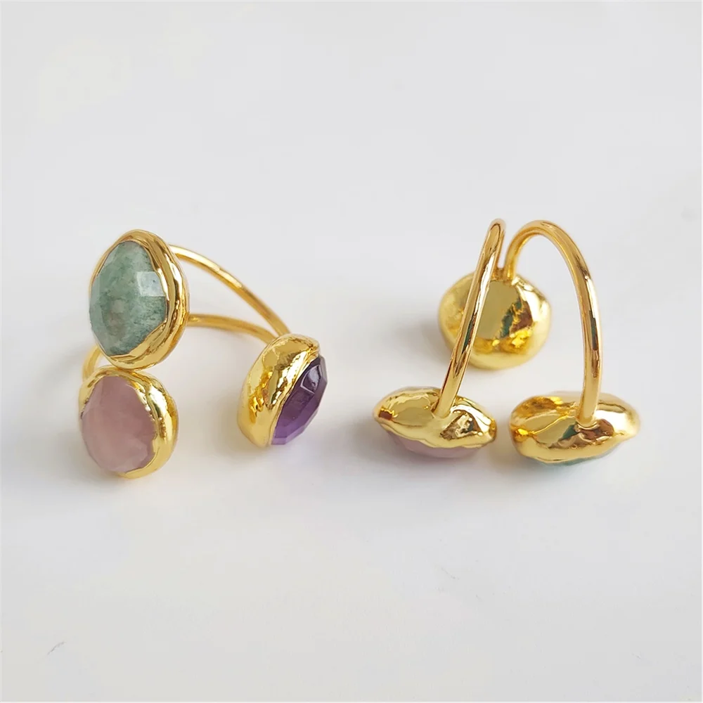 FUWO Wholesale Trendy Women Natural Gems Stone Cuff Ring Elegant Carved Crystal Jewelry Fit Female Wedding Party 5 Pcs/Lot RG023