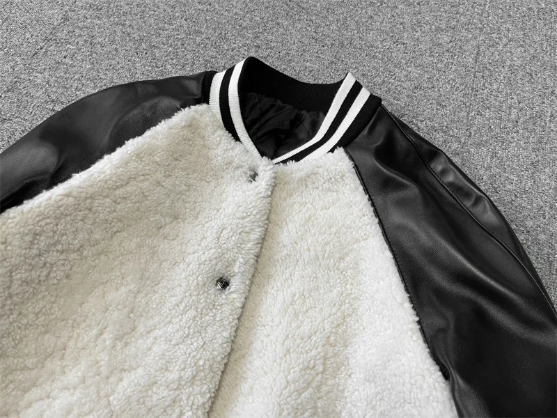 Autumn Winter Korean Style Women's High Quality Casual Wool Patchwork Sheepskin Leather Jackets B723