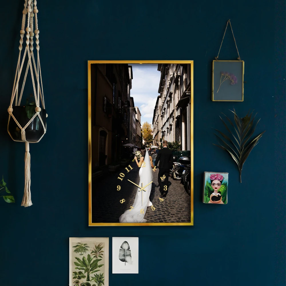 Send Photos to Customize Art Clock Digital Wall Clock Aluminum Alloy Frame 25X40CM Tempered Glass Silent Family Gift