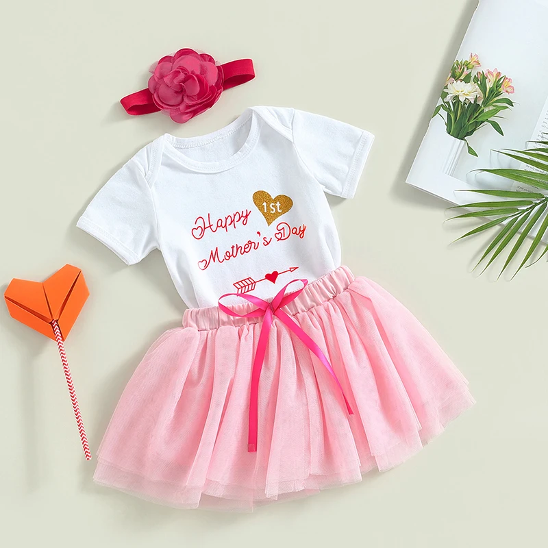 

Мой первый день матери, костюм для маленьких девочек, милый комбинезон с буквенным принтом + юбка-пачка + повязка на голову, летний женский костюм на день матери, модная одежда