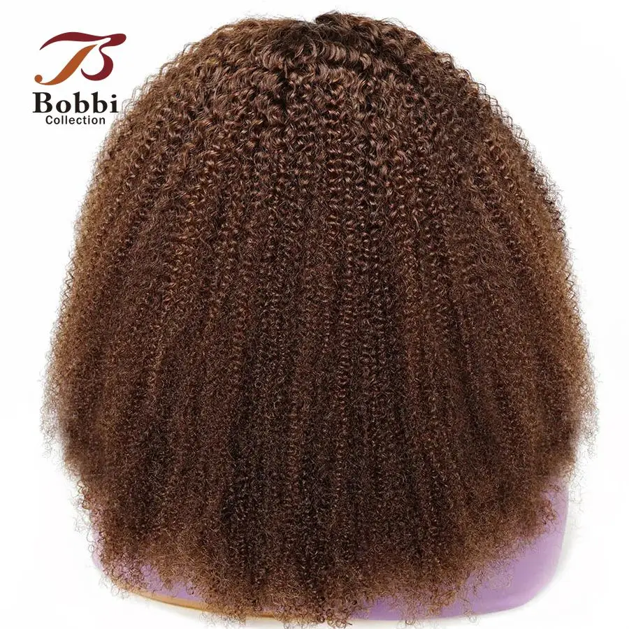 250% Density Brown 4x4 Lace Front Wig Afro Kinky Curly Thick Human Hair Wigs For Women Pre-Plucked Transparent Lace Bobbi human hair wig lace front wigs