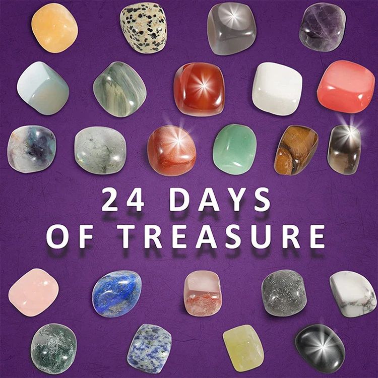 Christmas Advent Calendar Natural Crystal Gemstones Collection Box 24 Days Countdown Calendar Crystal Stone Gift Box for Kids