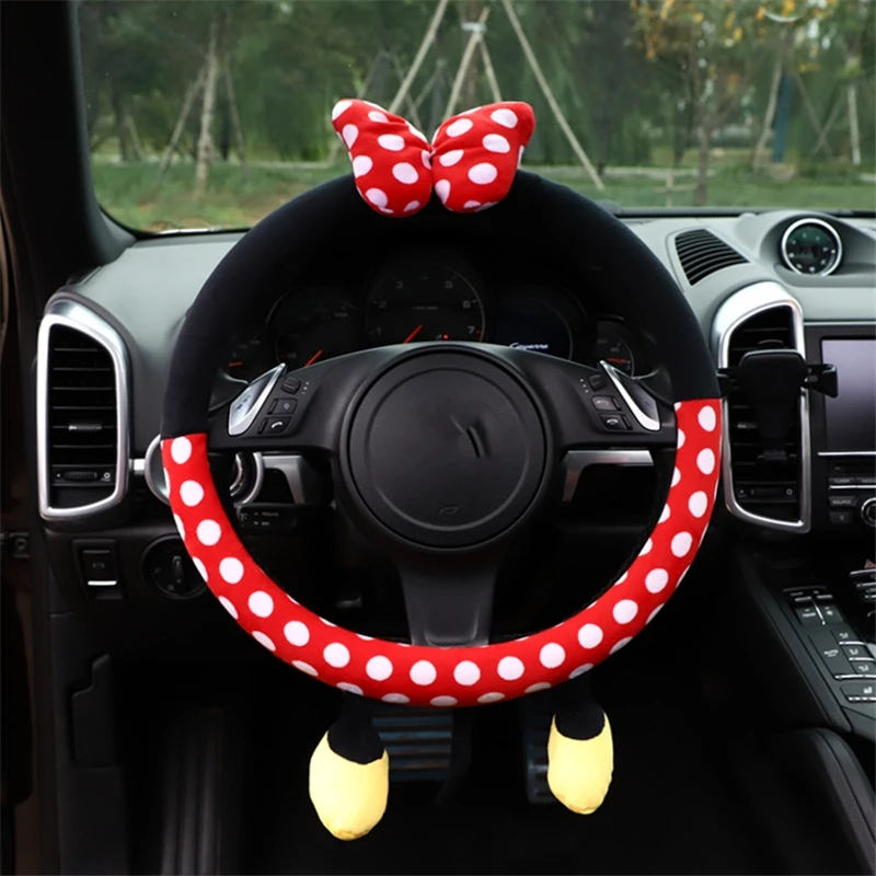 

Cartoon Car Steering Wheel Cover Set Ladies Warm Cute Autumn and Winter Short Plush Handlebar Cover for Women