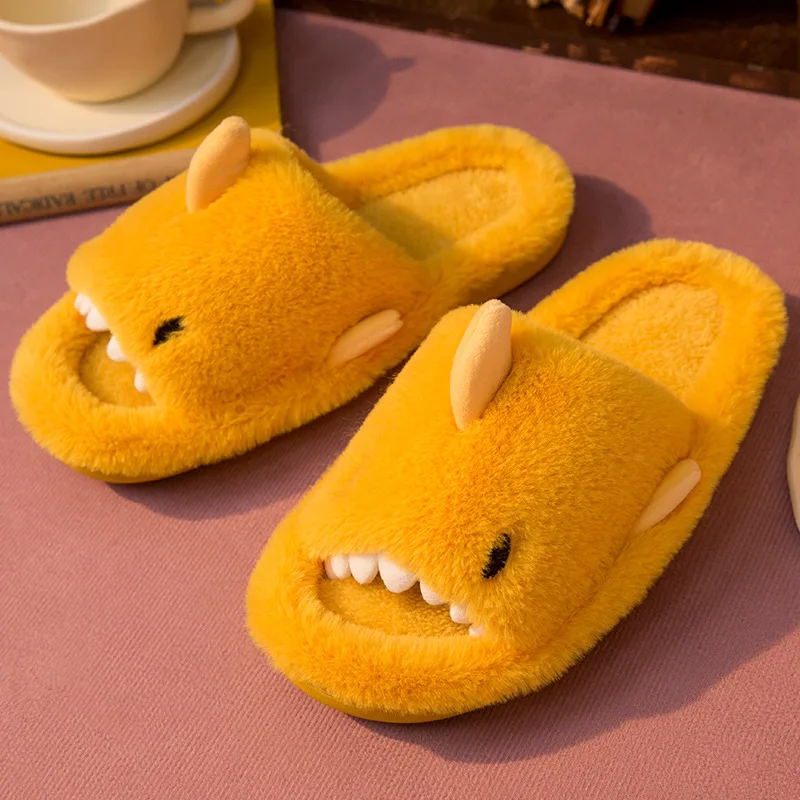 

Funny Cartoon Shark Cotton Slippers Men Women Soft Bottom Home Cotton Shoes Winter Plush Warm Open Toe Indoor Shoes Slippers