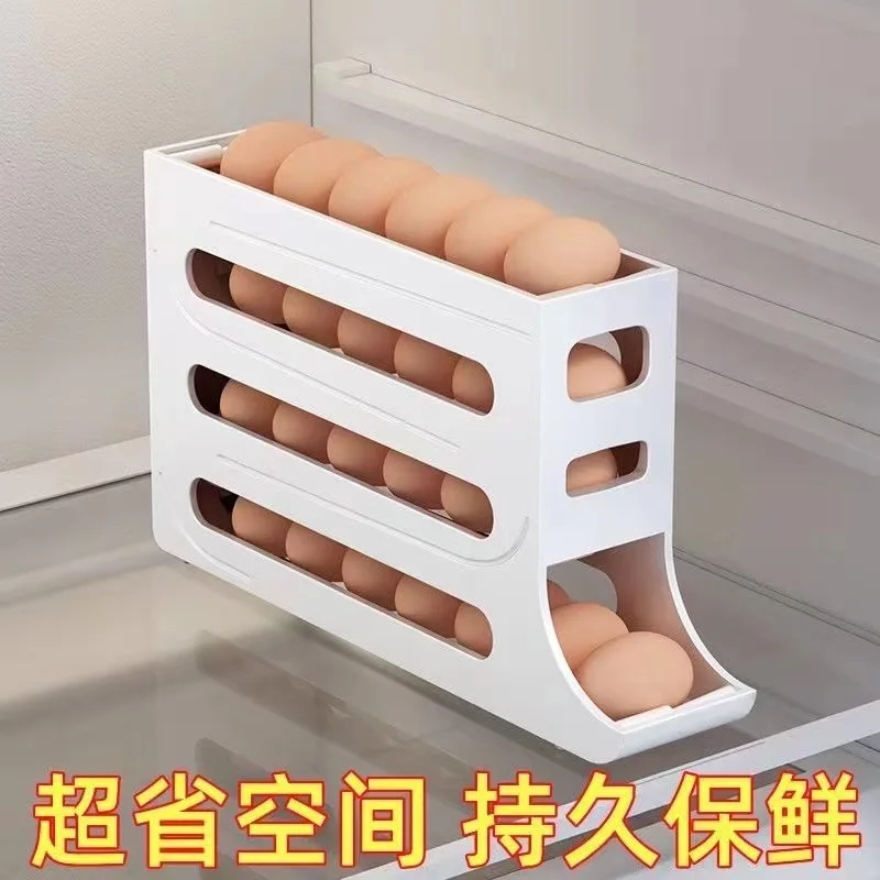 Egg Storage Box Sliding Automatic Rolling Holder Fridge Kitchen Space Saver Shockproof Design