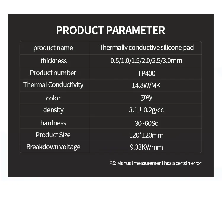 14.8W/MK TP400 Soft Heat Dissipation Silicone Pad CPU/GPU Graphics Card Motherbo