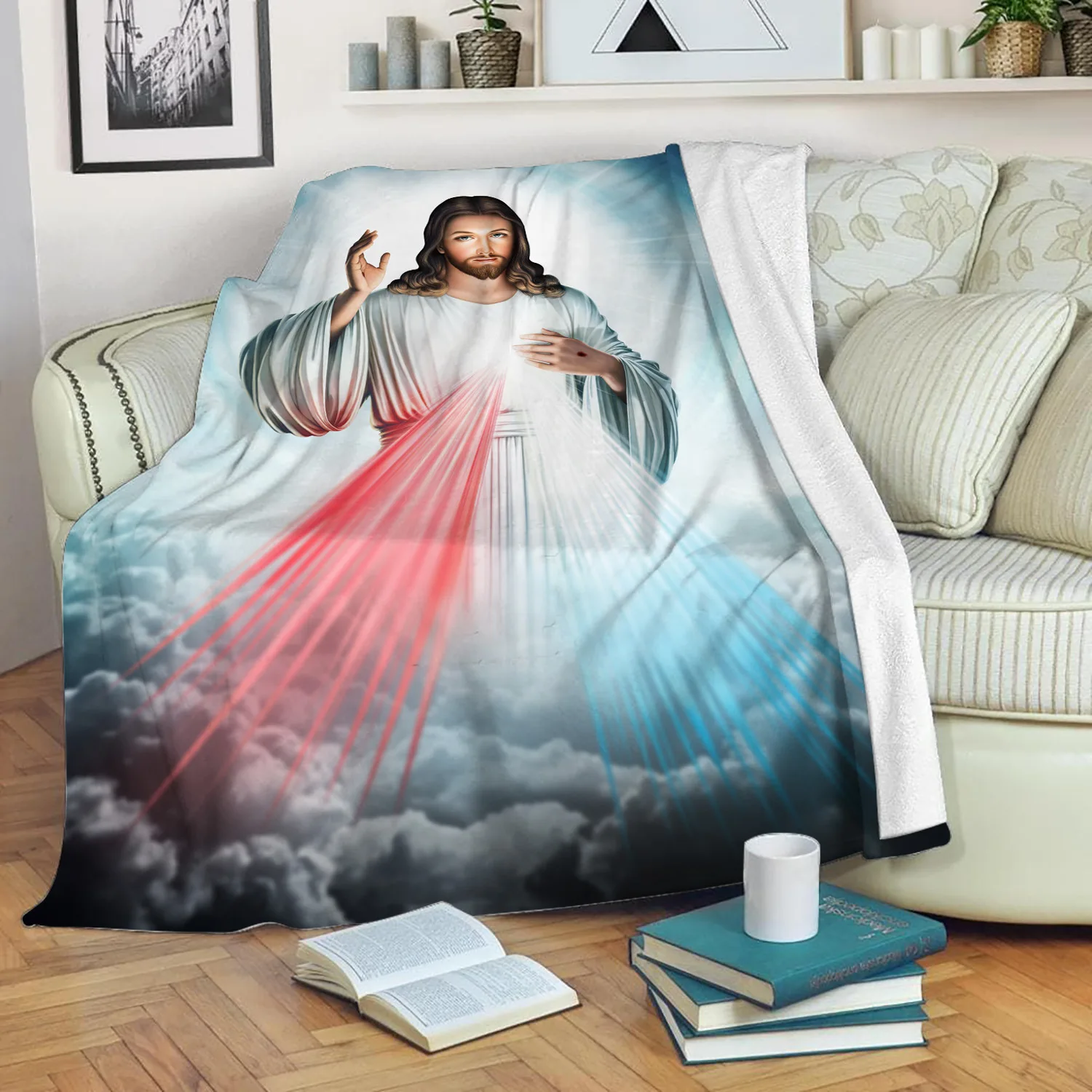 

Jesus Blanket Throw Christian Easter Throw for Teens Adult Women Mary Bless Theme Religious Culture Plush Bed Fleece Blanket