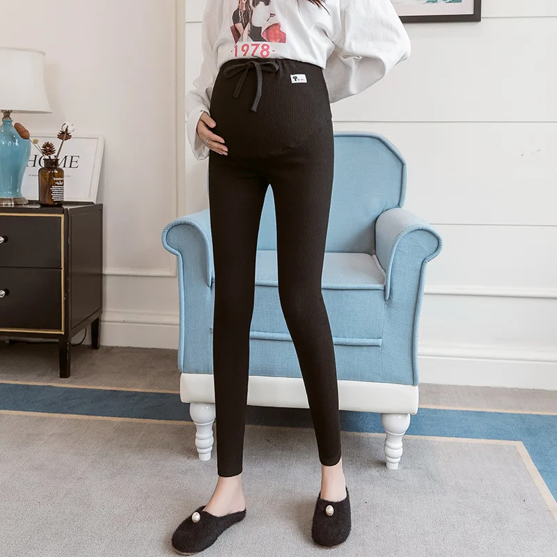 High Waist Striped Maternity Leggings - Elastic Fit Pregnancy Fitness Pants