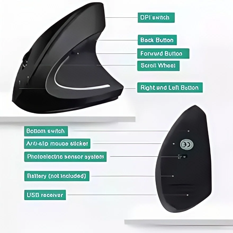 Ergonomic Mouse Vertical Ergonomic Mouse 2.4GHz Wireless 3 Adjustable DPI (800/1200/1600) 6 Buttons for PC & Laptop