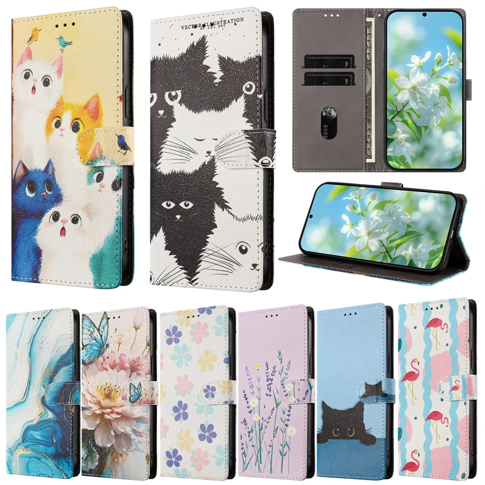 Adorable Cat Leather Flip Wallet Phone Case - Stylish and Functional Back Cover
